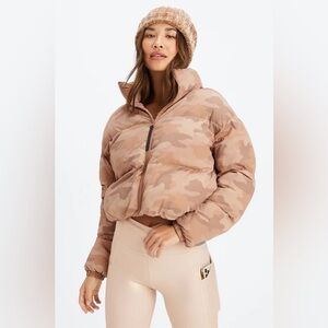 Fabletics Camouflage Puffer Jacket in Tan